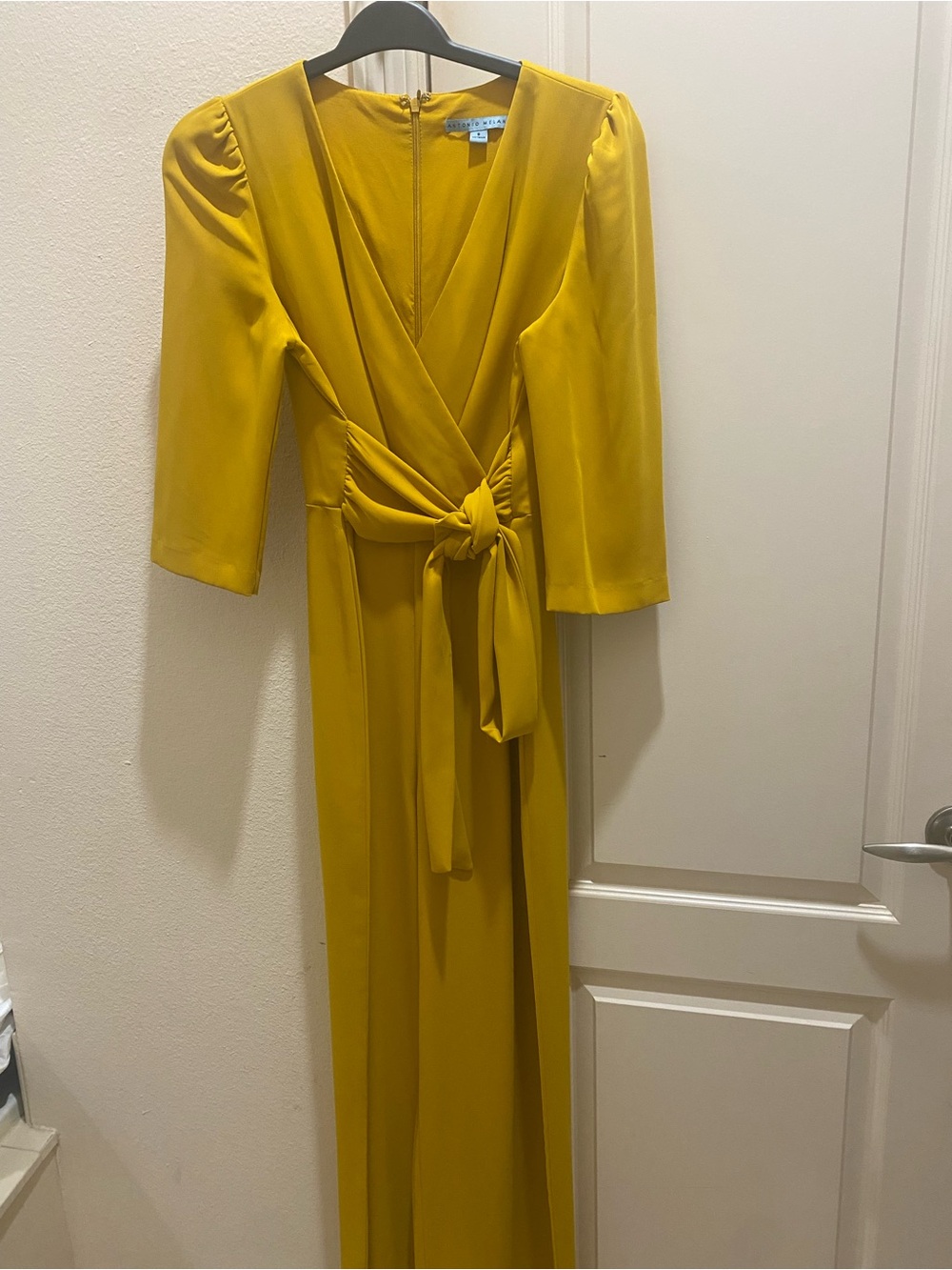 ANTONIO MELANI Mustard Yellow Wrap-Style Maxi Dress with Tie Waist